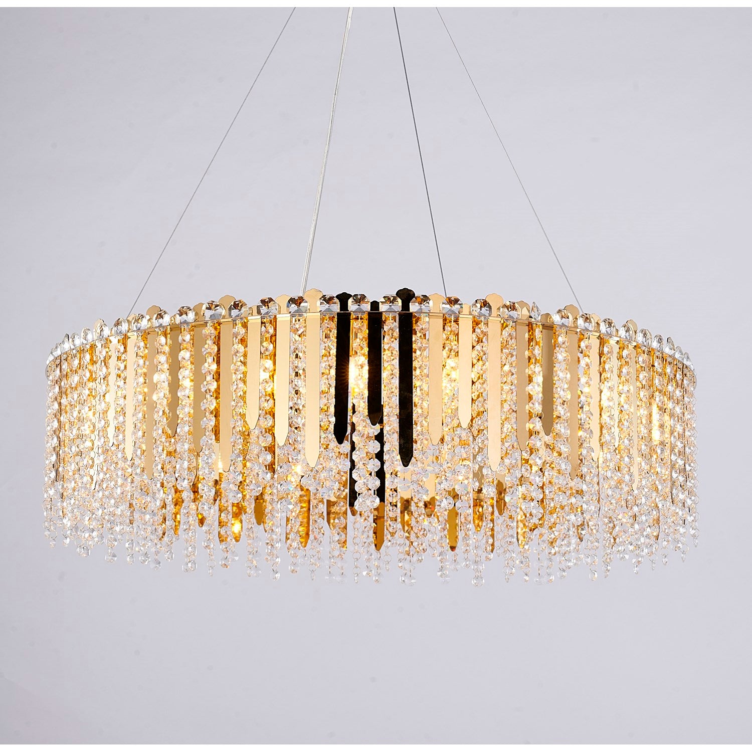 20-Light Gold Stainless Steel Chandelier With Clear Crystal Beads