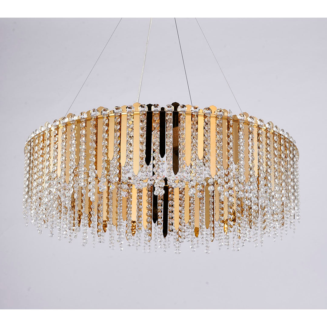 20-Light Gold Stainless Steel Chandelier With Clear Crystal Beads