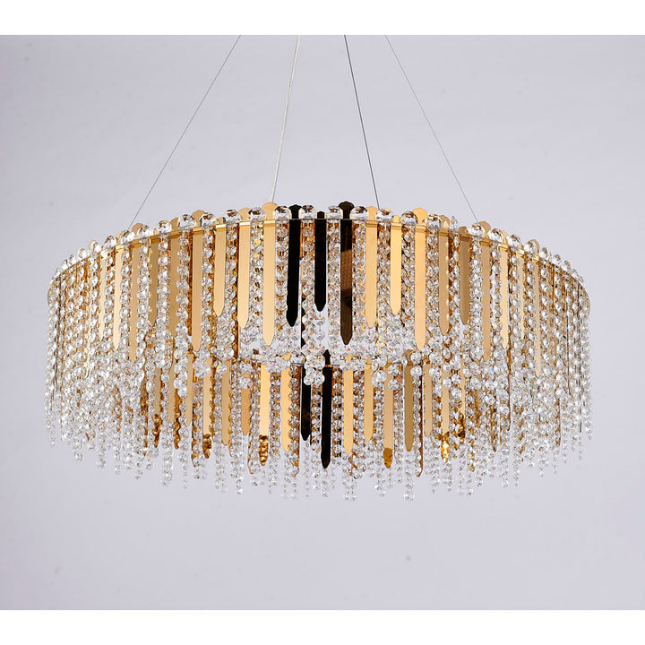 20-Light Gold Stainless Steel Chandelier With Clear Crystal Beads
