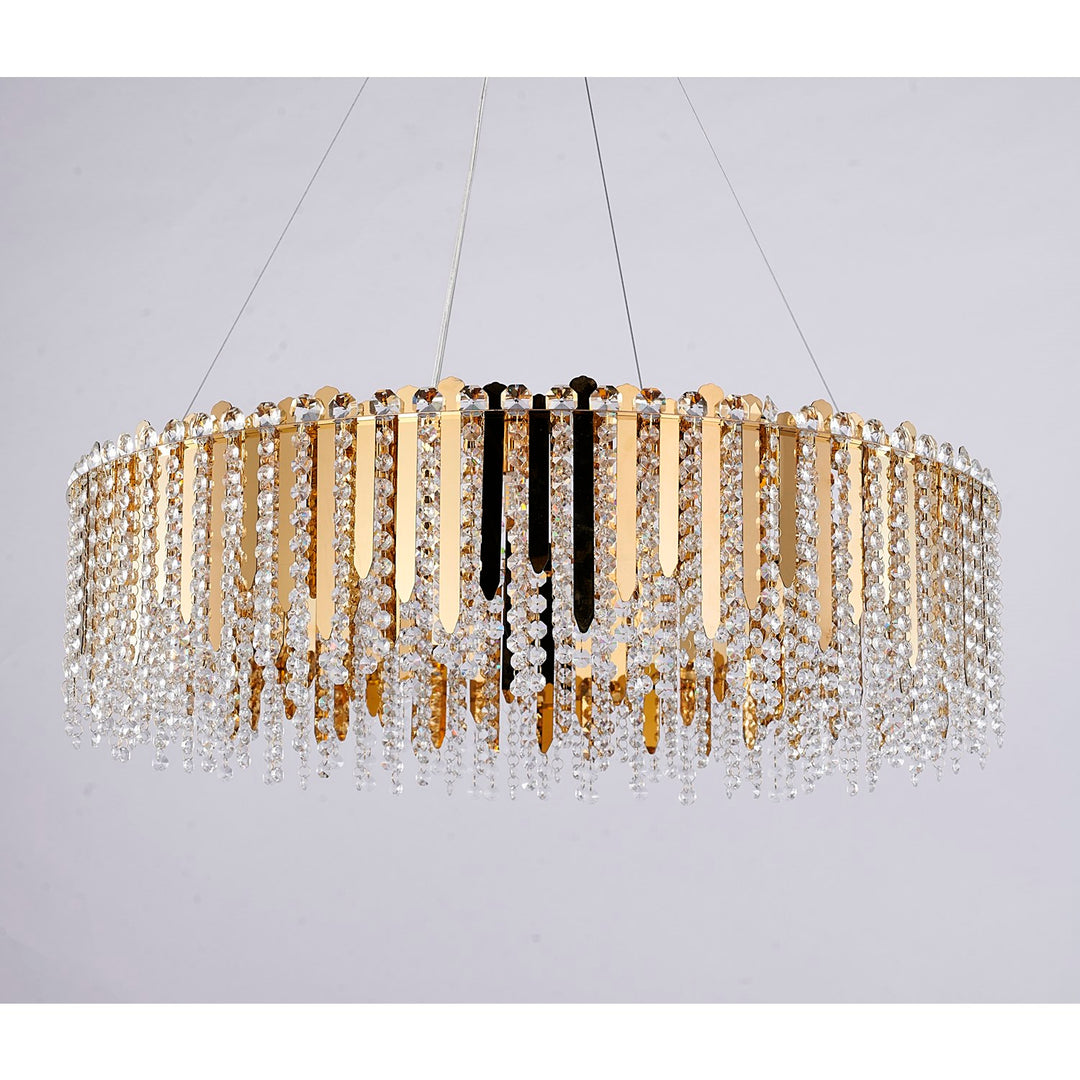 20-Light Gold Stainless Steel Chandelier With Clear Crystal Beads