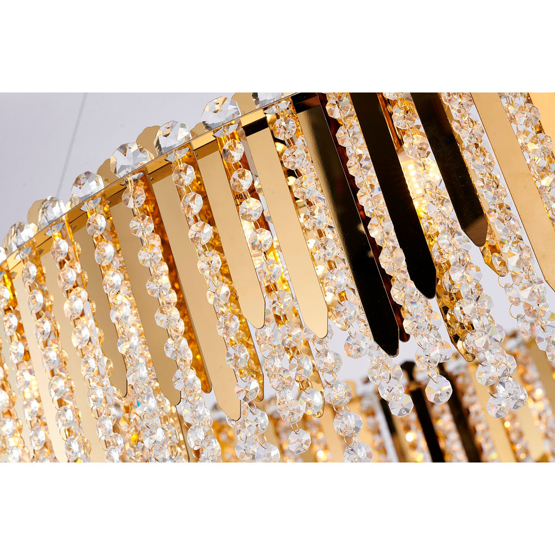 20-Light Gold Stainless Steel Chandelier With Clear Crystal Beads