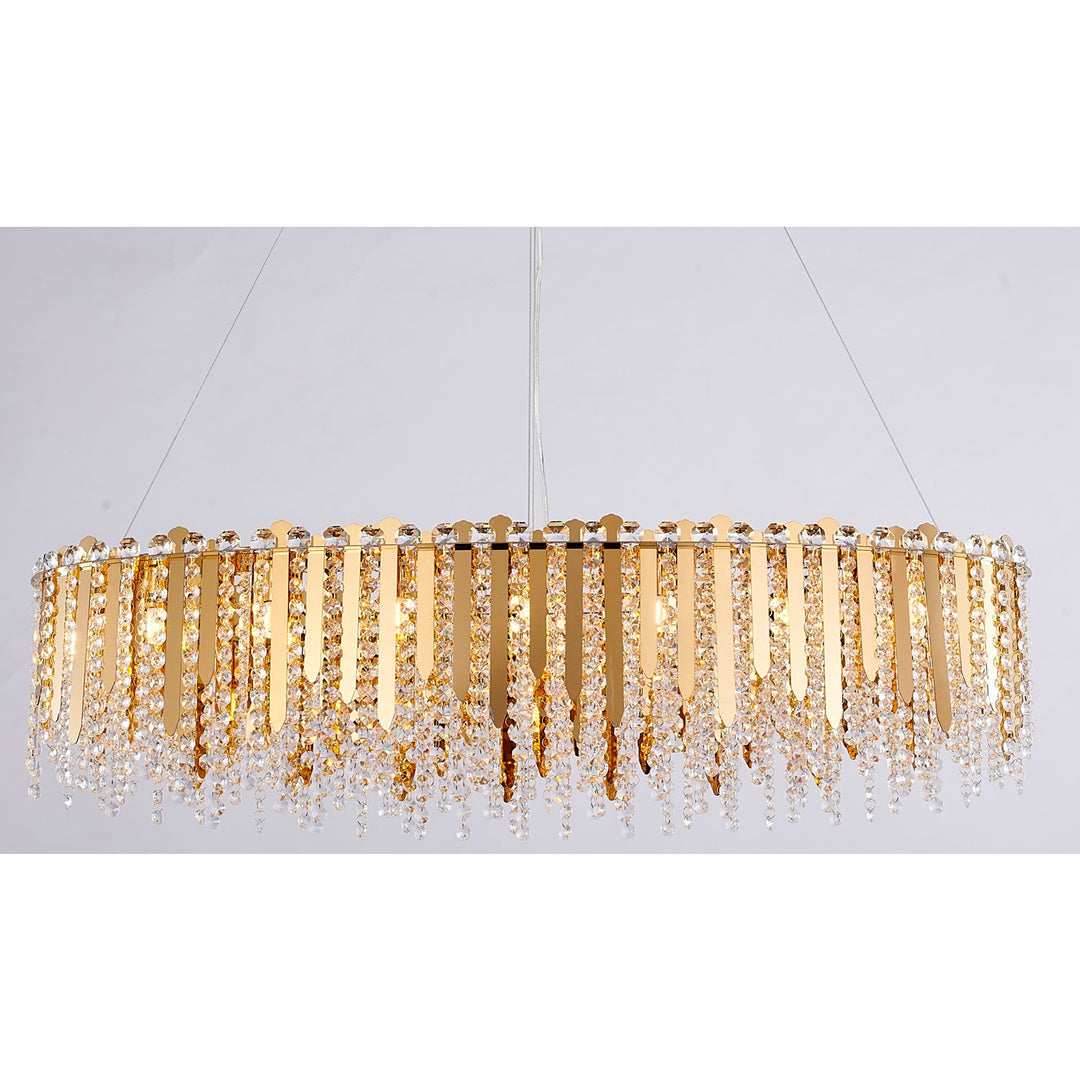16-Light Gold Stainless Steel Chandelier With Clear Crystal Beads