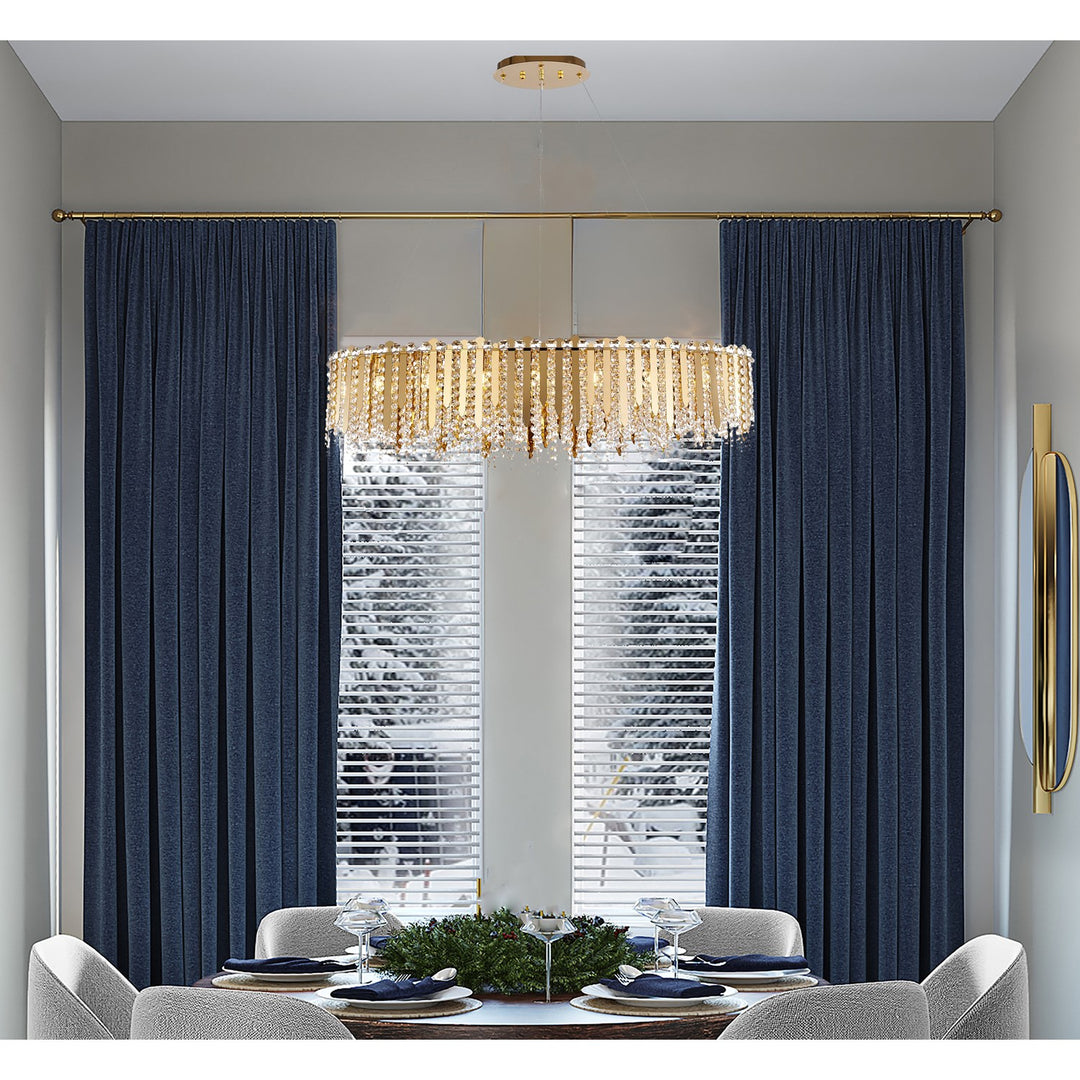 16-Light Gold Stainless Steel Chandelier With Clear Crystal Beads