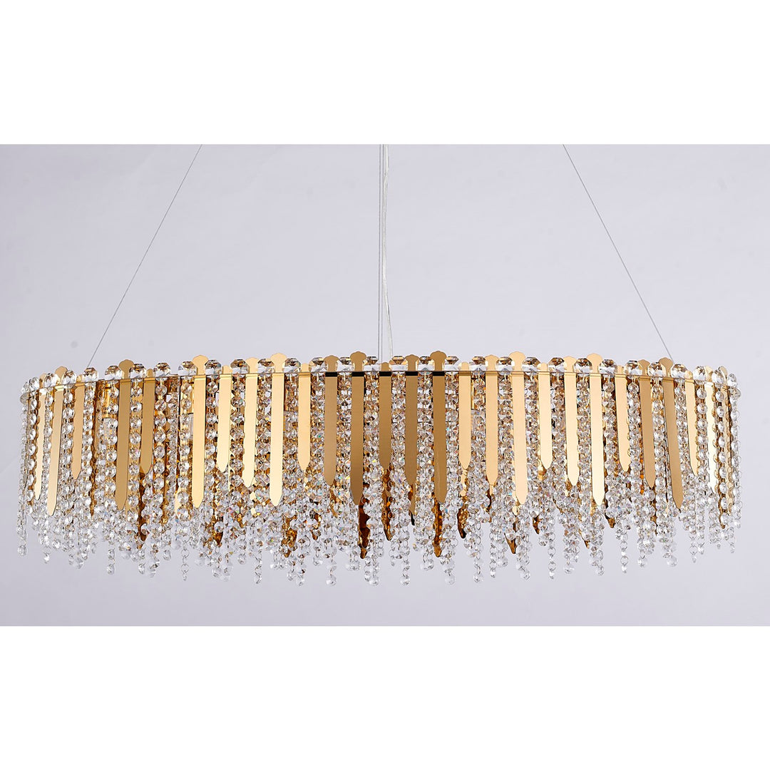 16-Light Gold Stainless Steel Chandelier With Clear Crystal Beads