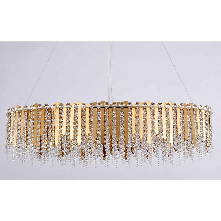 16-Light Gold Stainless Steel Chandelier With Clear Crystal Beads