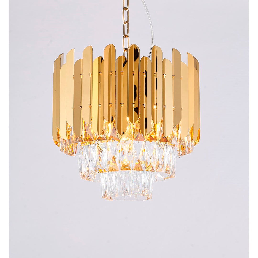 8-Light Gold Stainless Steel Chandelier With Clear Crystals