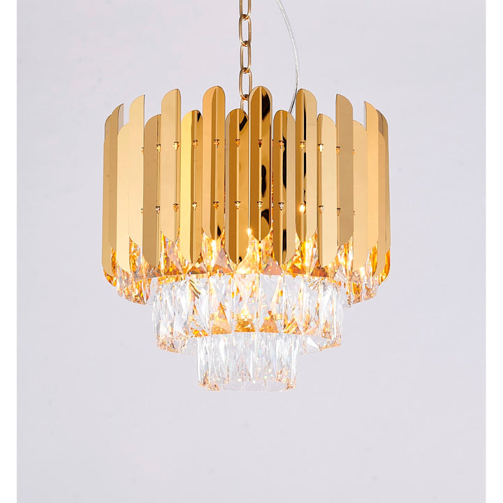 8-Light Gold Stainless Steel Chandelier With Clear Crystals