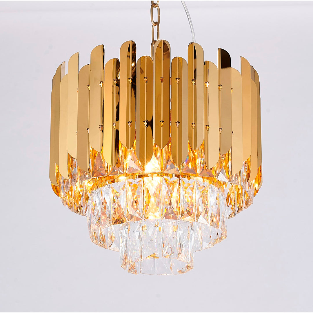 8-Light Gold Stainless Steel Chandelier With Clear Crystals