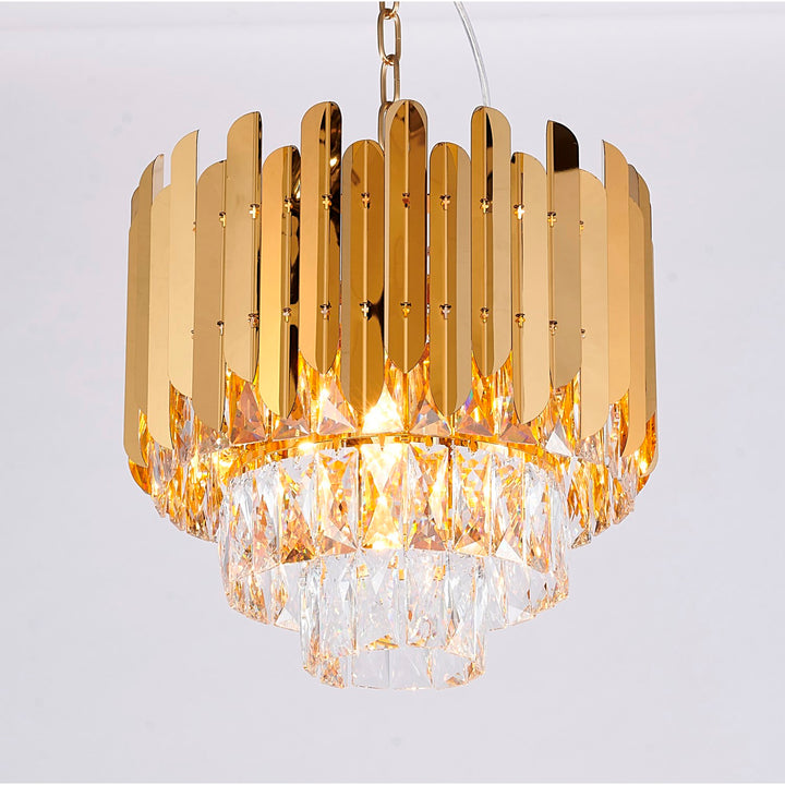 8-Light Gold Stainless Steel Chandelier With Clear Crystals