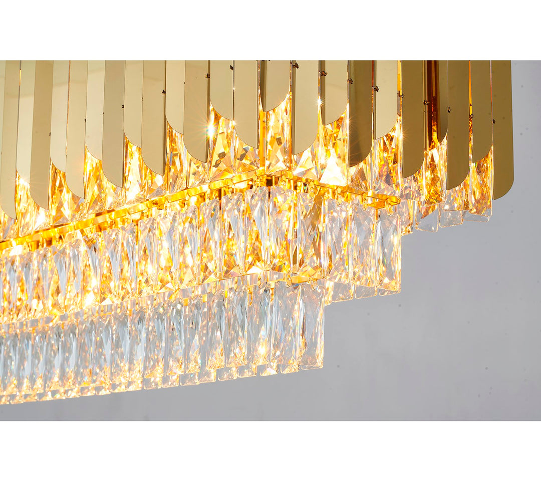 12-Light Gold Stainless Steel Chandelier With Clear Crystal Accents