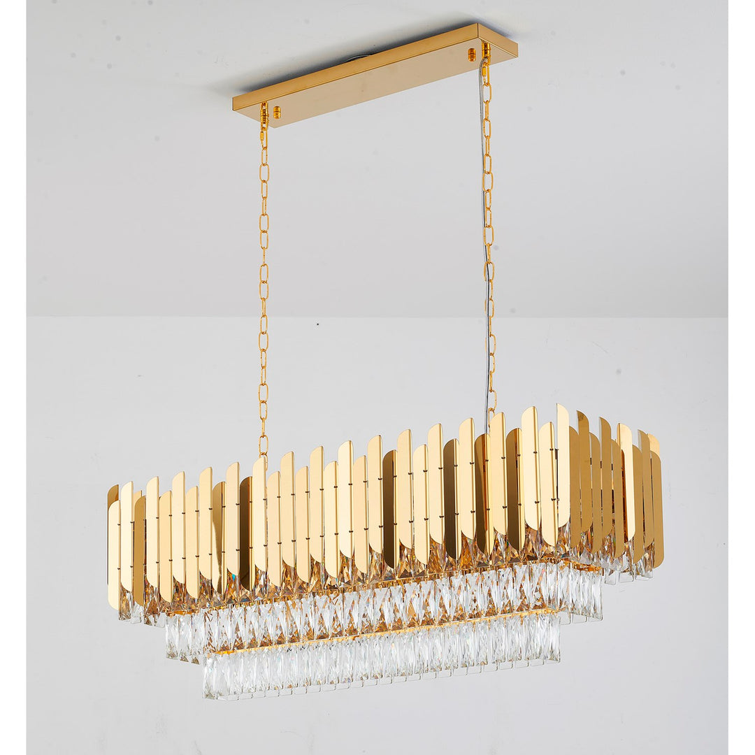 12-Light Gold Stainless Steel Chandelier With Clear Crystal Accents