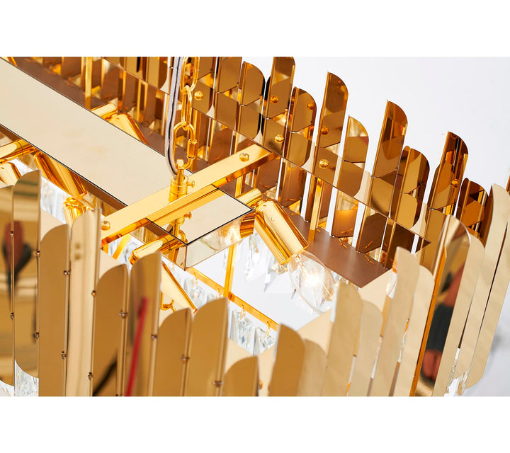 12-Light Gold Stainless Steel Chandelier With Clear Crystal Accents
