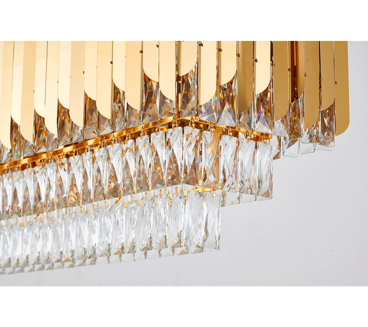 12-Light Gold Stainless Steel Chandelier With Clear Crystal Accents