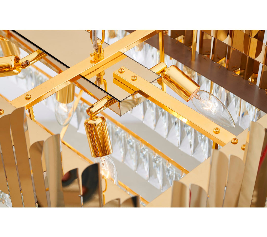 14-Light Gold Stainless Steel Chandelier With Clear Crystal Accents