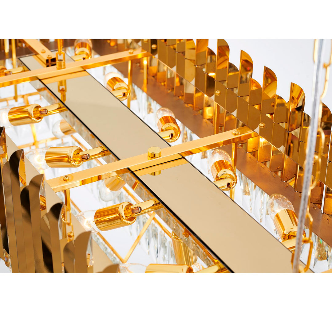 14-Light Gold Stainless Steel Chandelier With Clear Crystal Accents