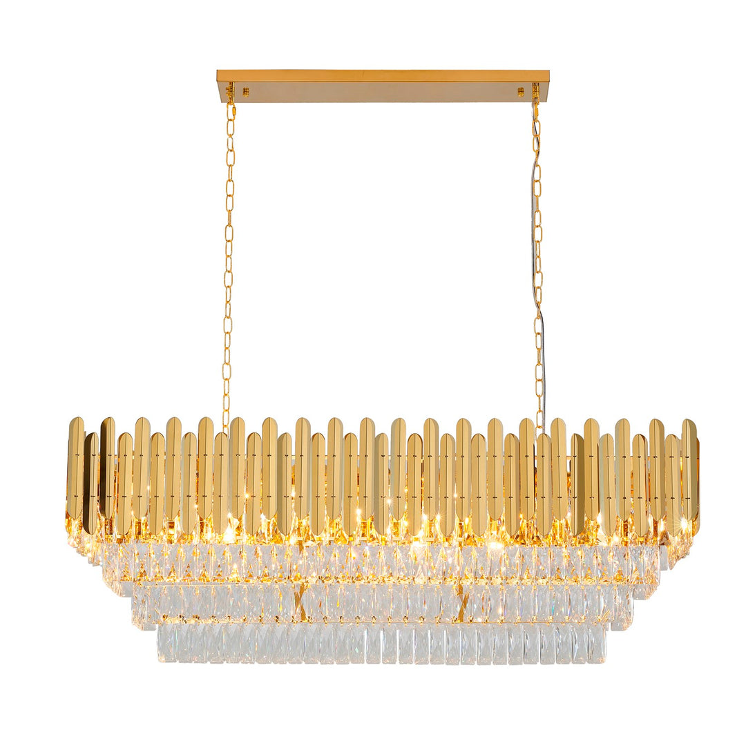14-Light Gold Stainless Steel Chandelier With Clear Crystal Accents
