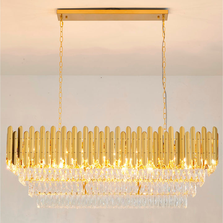 14-Light Gold Stainless Steel Chandelier With Clear Crystal Accents