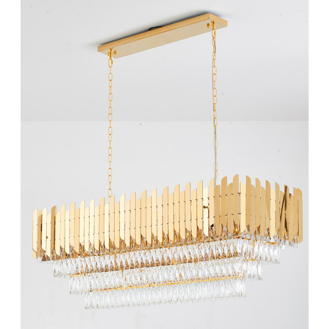 14-Light Gold Stainless Steel Chandelier With Clear Crystal Accents