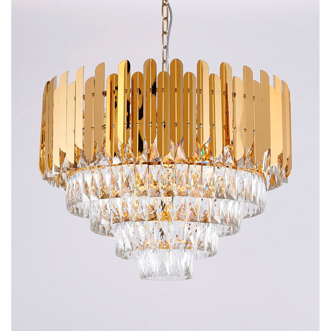 15-Light Gold Stainless Steel Chandelier With Clear Crystals