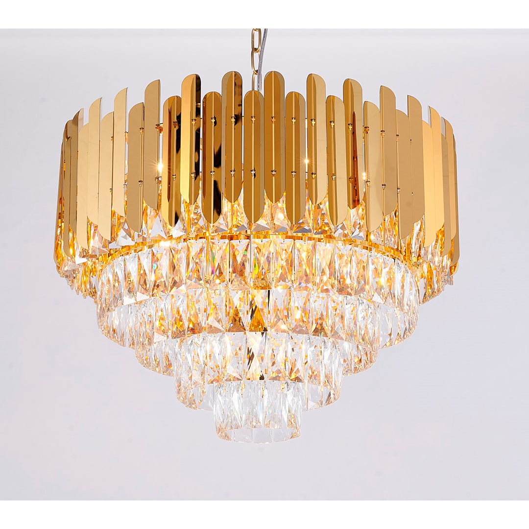 15-Light Gold Stainless Steel Chandelier With Clear Crystals