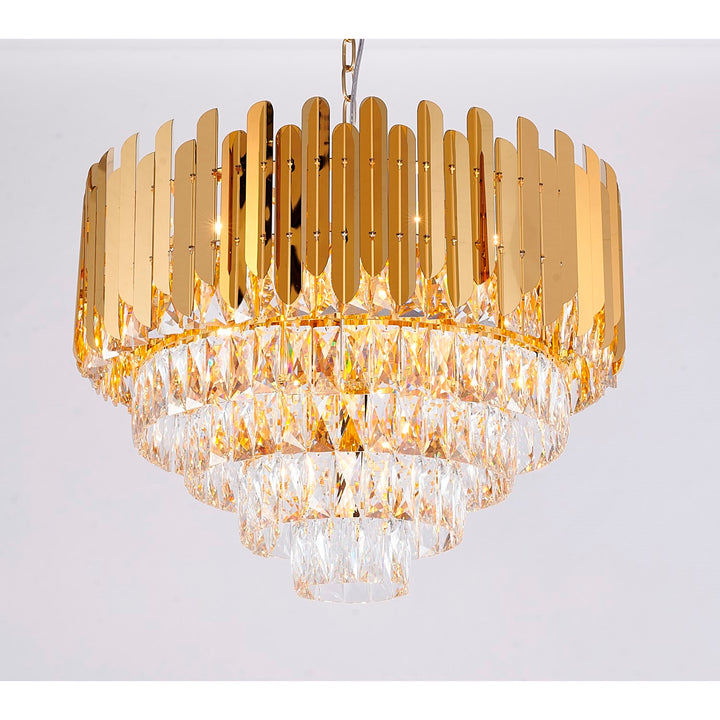 15-Light Gold Stainless Steel Chandelier With Clear Crystals