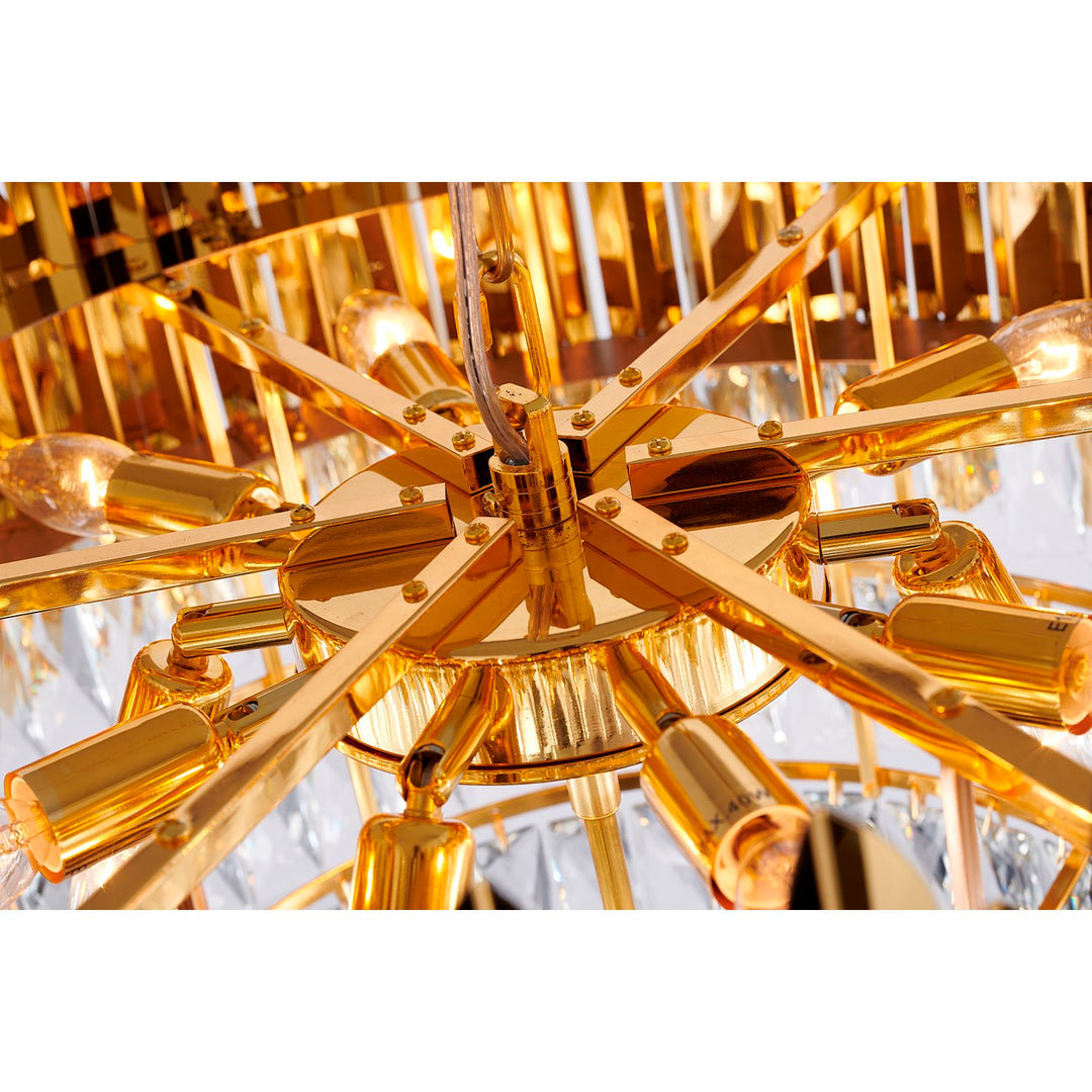 15-Light Gold Stainless Steel Chandelier With Clear Crystals