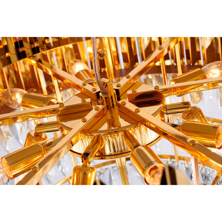 15-Light Gold Stainless Steel Chandelier With Clear Crystals