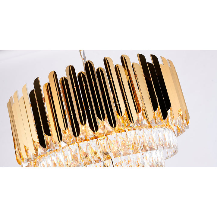 15-Light Gold Stainless Steel Chandelier With Clear Crystals