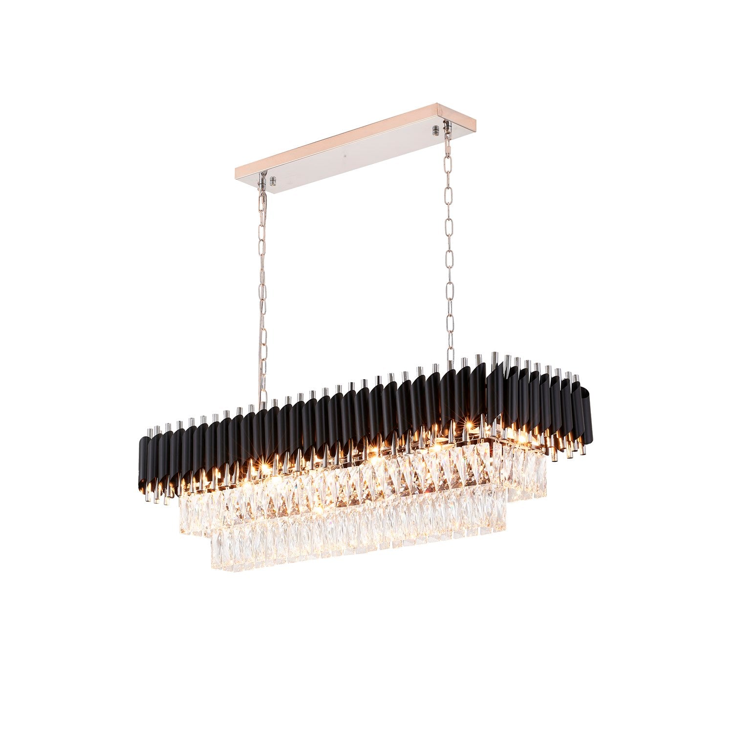 12-Light Black And Chrome Chandelier With Clear Hanging Crystals by Bethel