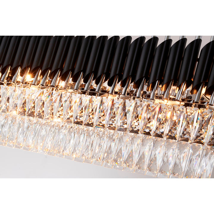 12-Light Black And Chrome Chandelier With Clear Hanging Crystals