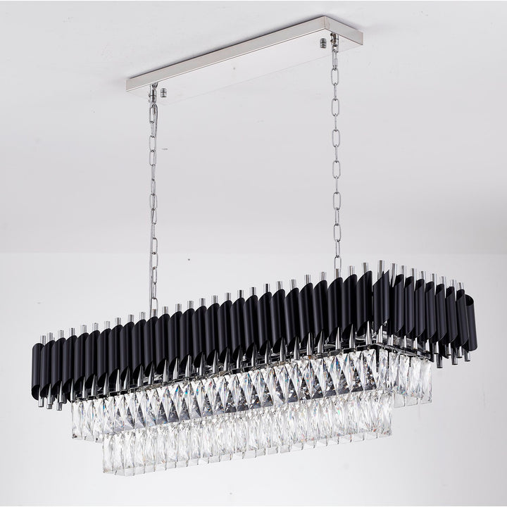 12-Light Black And Chrome Chandelier With Clear Hanging Crystals