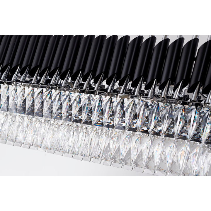 12-Light Black And Chrome Chandelier With Clear Hanging Crystals