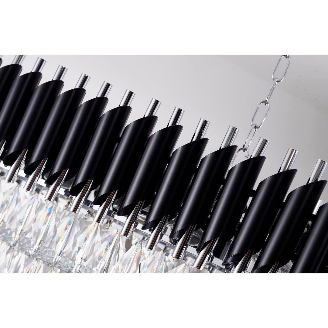 12-Light Black And Chrome Chandelier With Clear Hanging Crystals