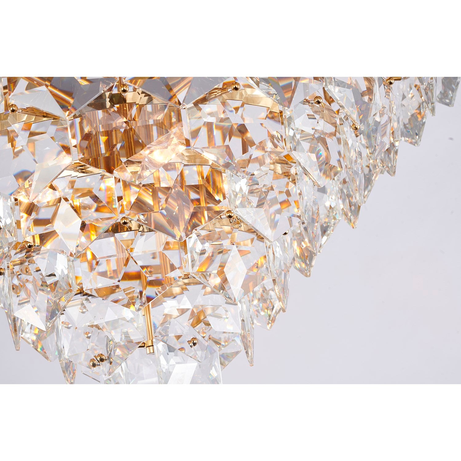 15-Light Gold Chandelier With Clear Hanging Crystals