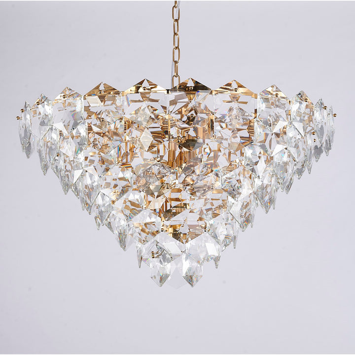 15-Light Gold Chandelier With Clear Hanging Crystals