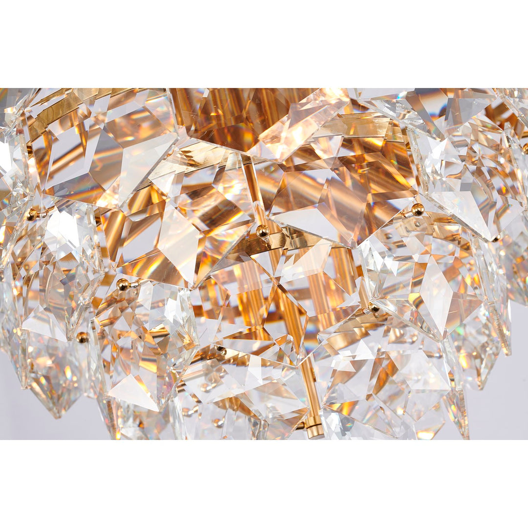 15-Light Gold Chandelier With Clear Hanging Crystals