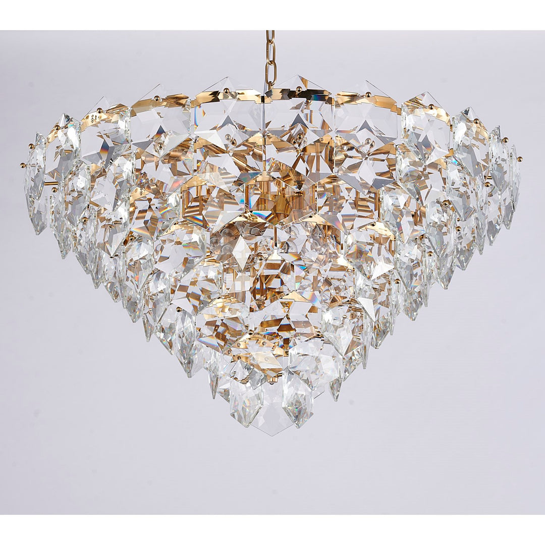 15-Light Gold Chandelier With Clear Hanging Crystals