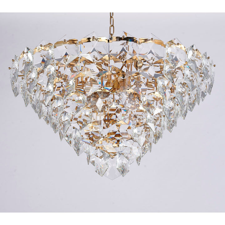 15-Light Gold Chandelier With Clear Hanging Crystals