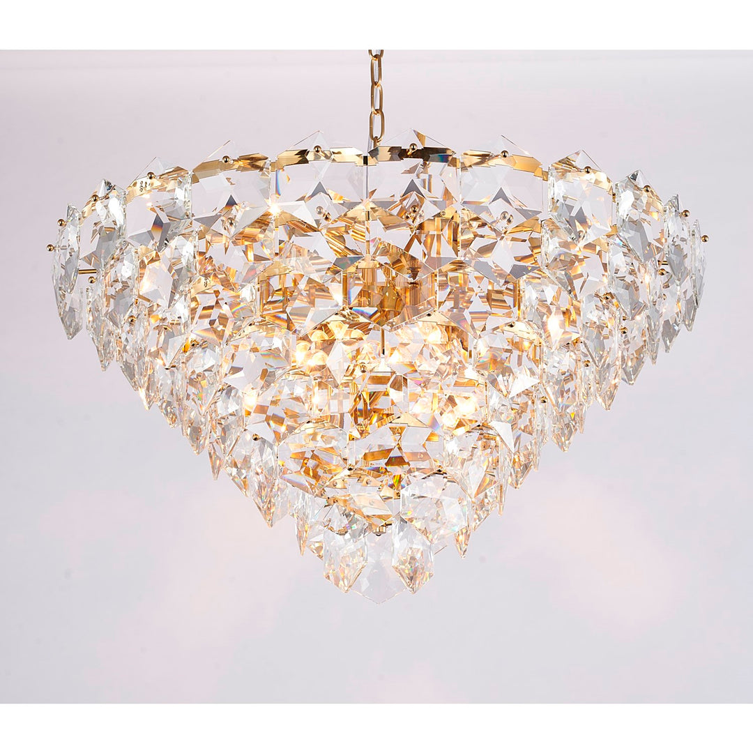 15-Light Gold Chandelier With Clear Hanging Crystals