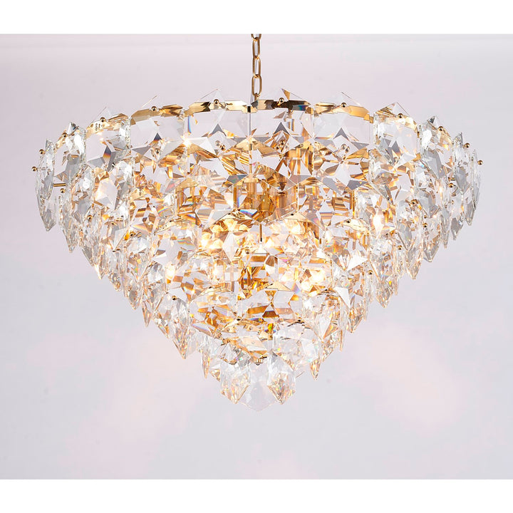 15-Light Gold Chandelier With Clear Hanging Crystals