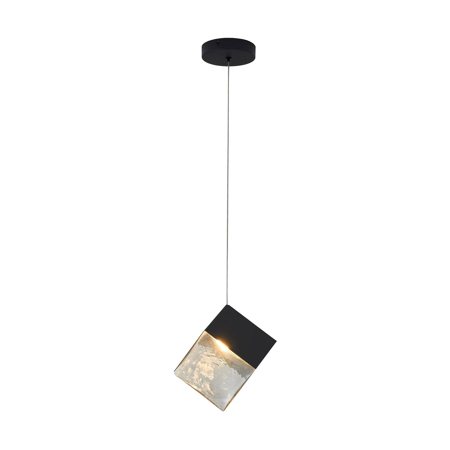 1-Light Black Cubed Pendant With A Clear Distorted Glass Shade by Bethel