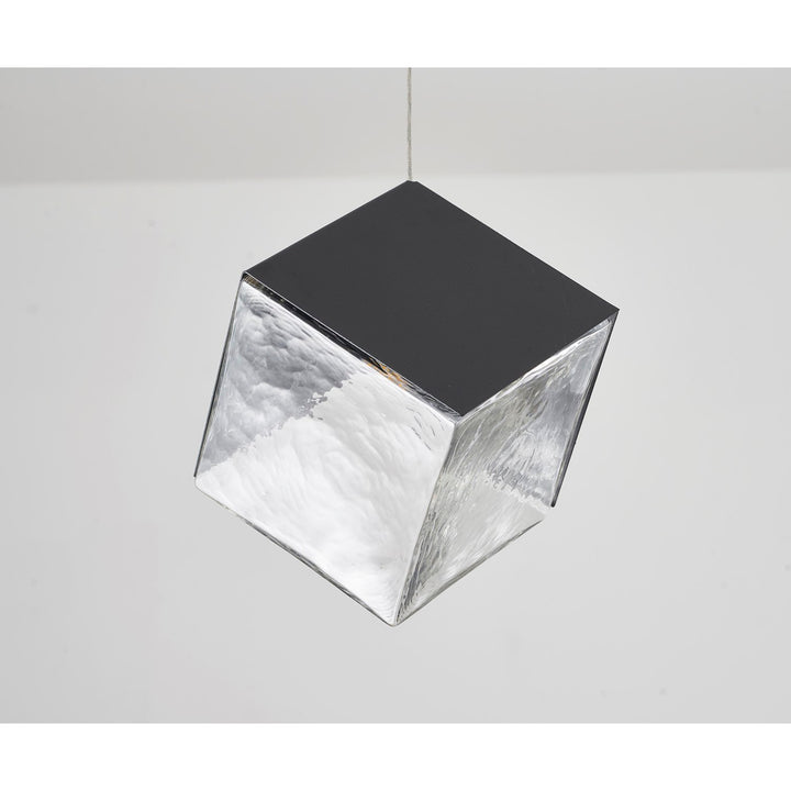 1-Light Black Cubed Pendant With A Clear Distorted Glass Shade
