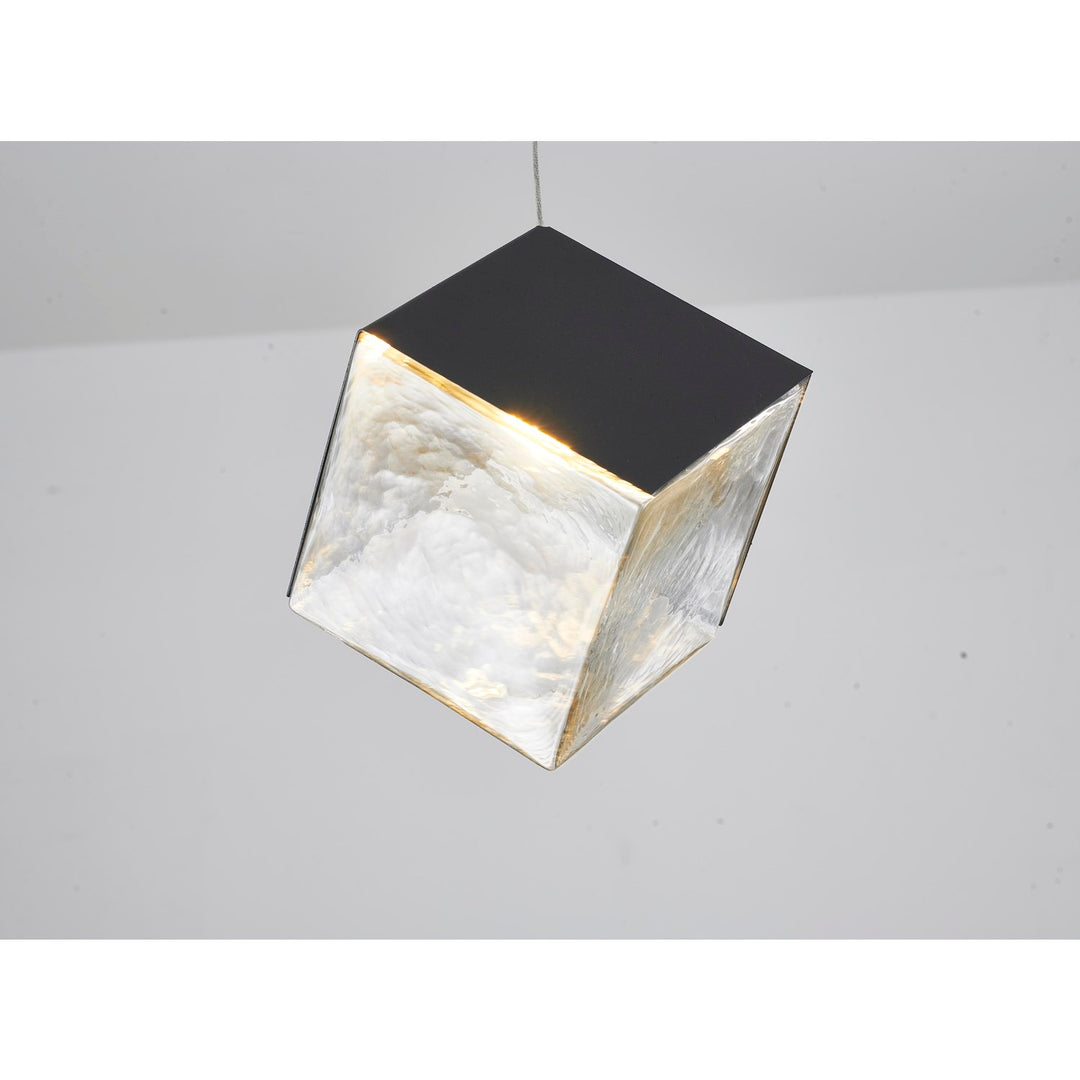 1-Light Black Cubed Pendant With A Clear Distorted Glass Shade