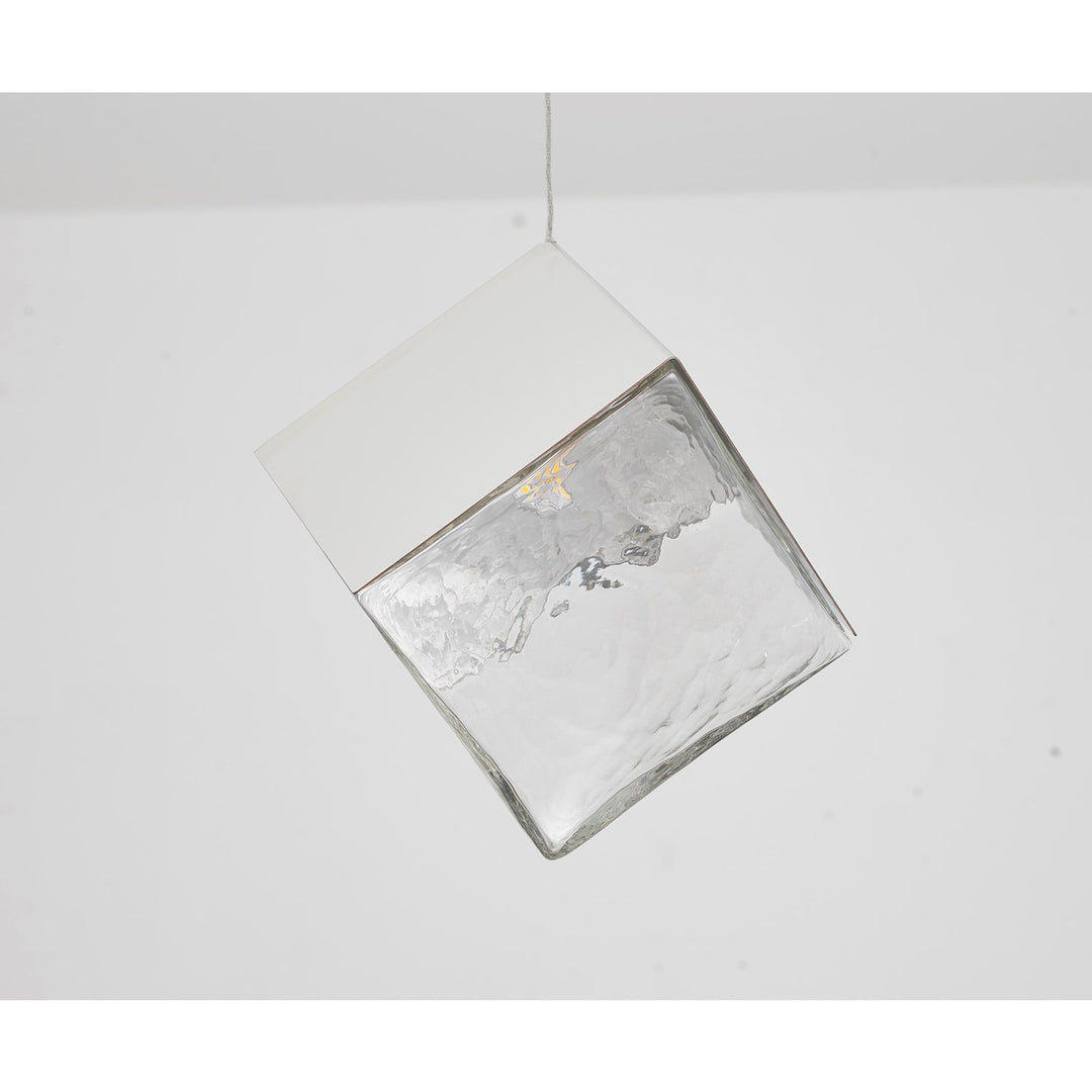 1-Light Chrome Cubed Pendant With A Clear Distorted Glass Shade