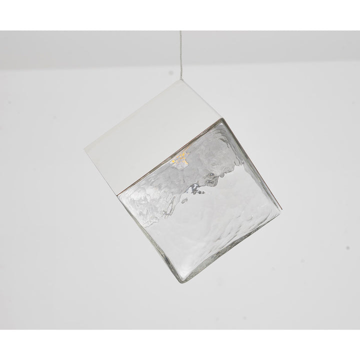 1-Light Chrome Cubed Pendant With A Clear Distorted Glass Shade
