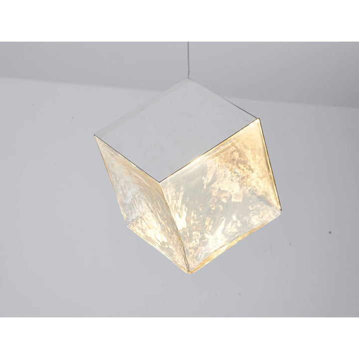 1-Light Chrome Cubed Pendant With A Clear Distorted Glass Shade