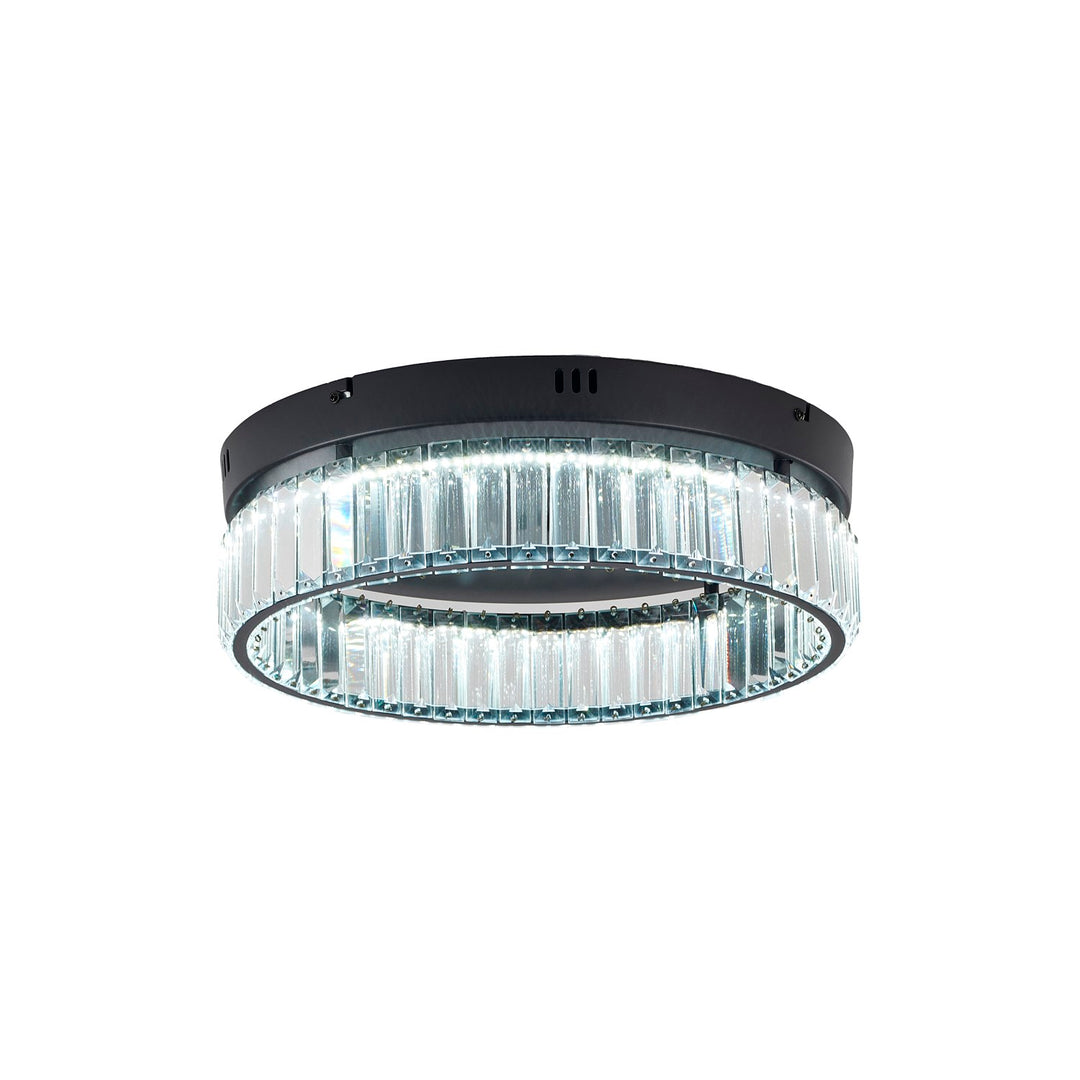 1-Light Satin Black Dimmable Led Flush Mount With Clear Crystals by Bethel