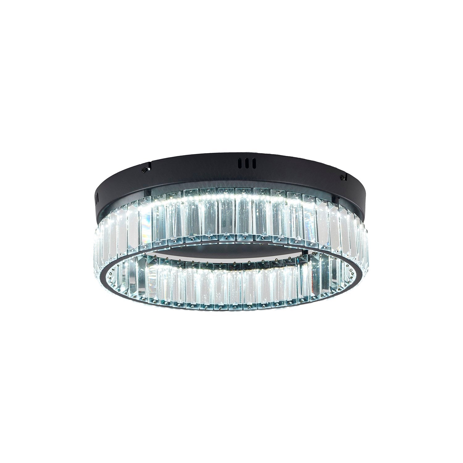 1-Light Satin Black Dimmable Led Flush Mount With Clear Crystals by Bethel