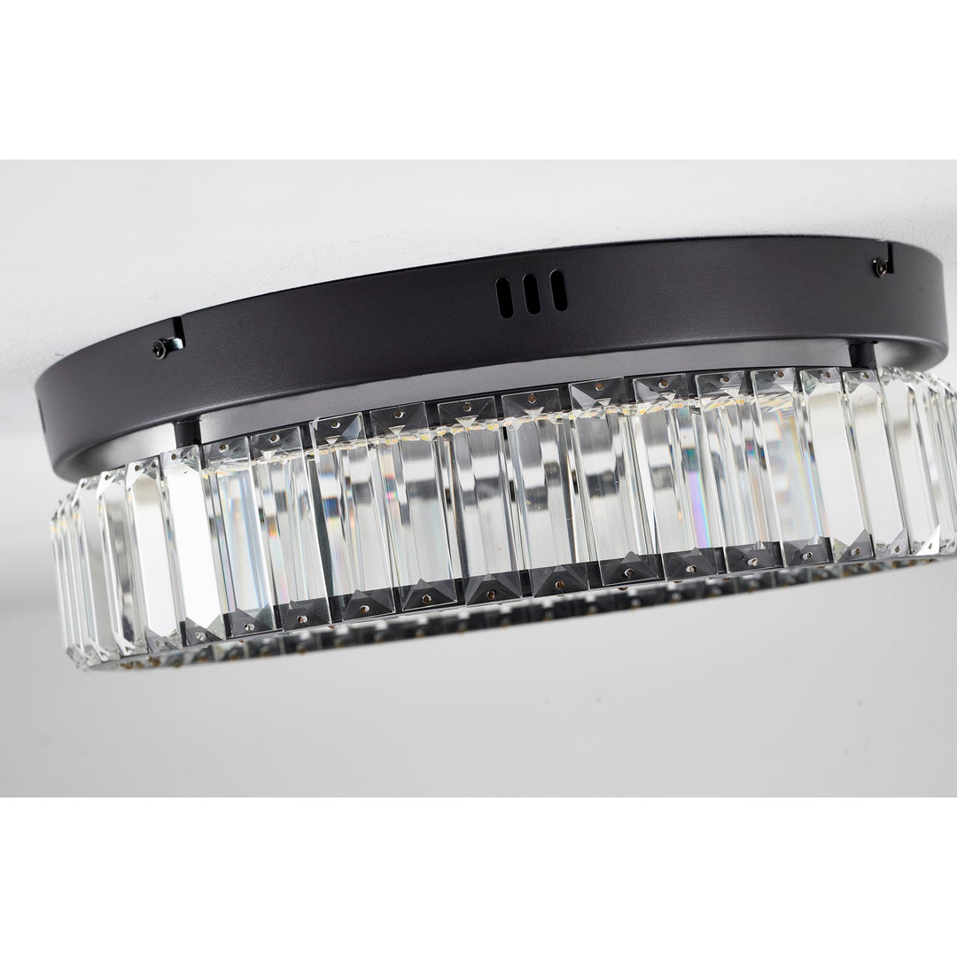 1-Light Satin Black Dimmable Led Flush Mount With Clear Crystals