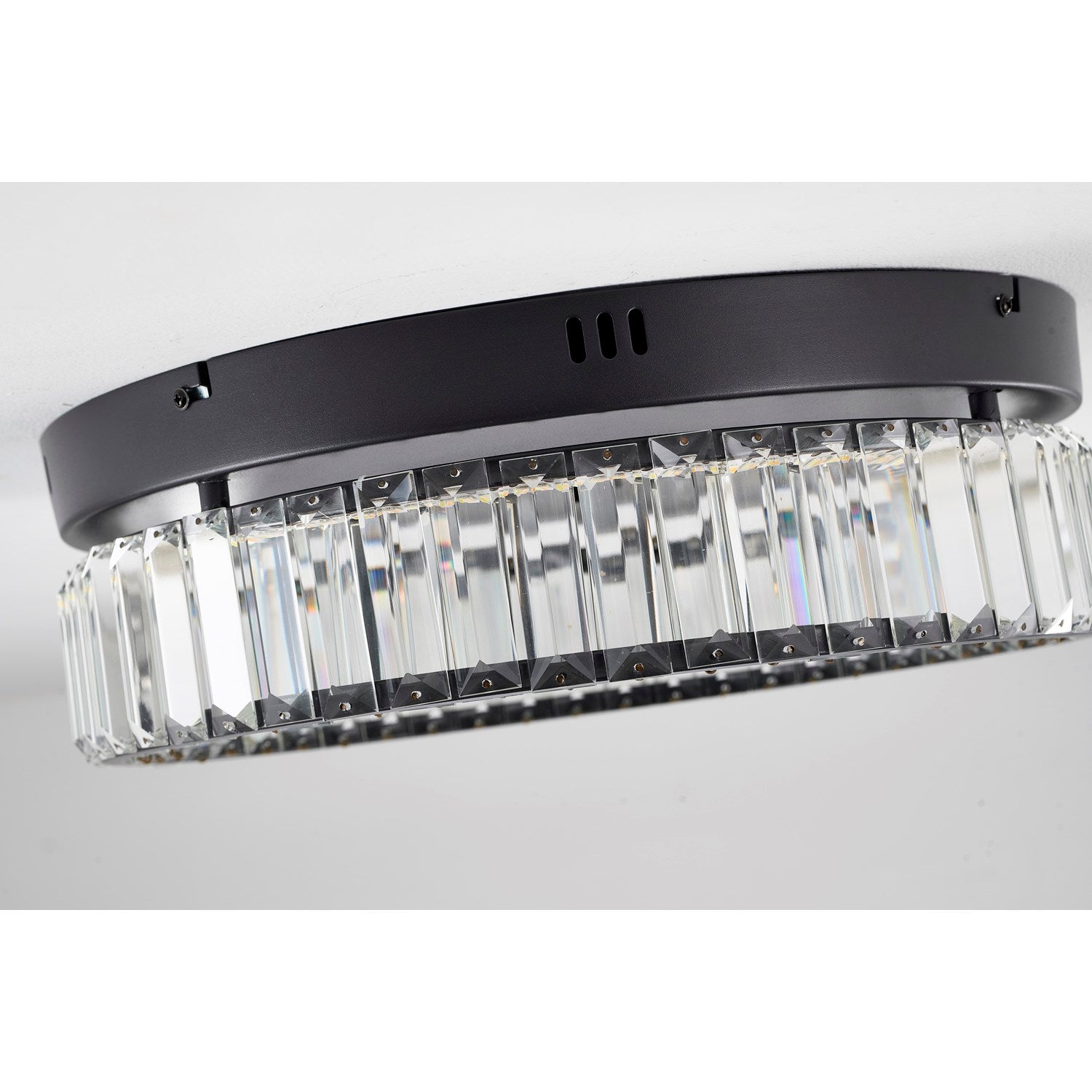 1-Light Satin Black Dimmable Led Flush Mount With Clear Crystals